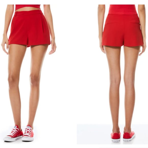 Final Price! Alice + Olivia Dawson V Drop Waist Shorts, Size 14 Red - Picture 12 of 12